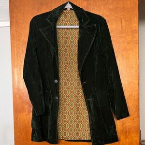1970’s Velvet Green Coat with Patterned Lining